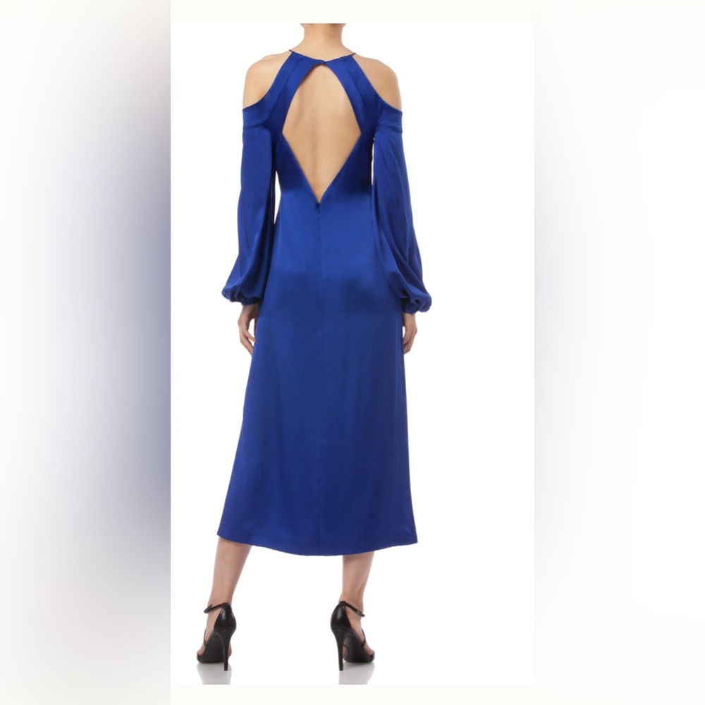 AMUR Silk Royal Blue Open Back Long Sleeve Francine MIDI Dress worn once XS 0